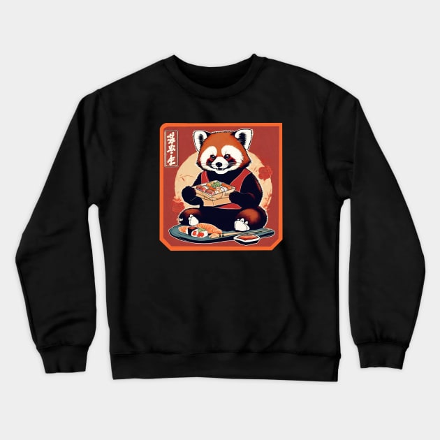 Red panda eat sushi Crewneck Sweatshirt by Ilustradamus